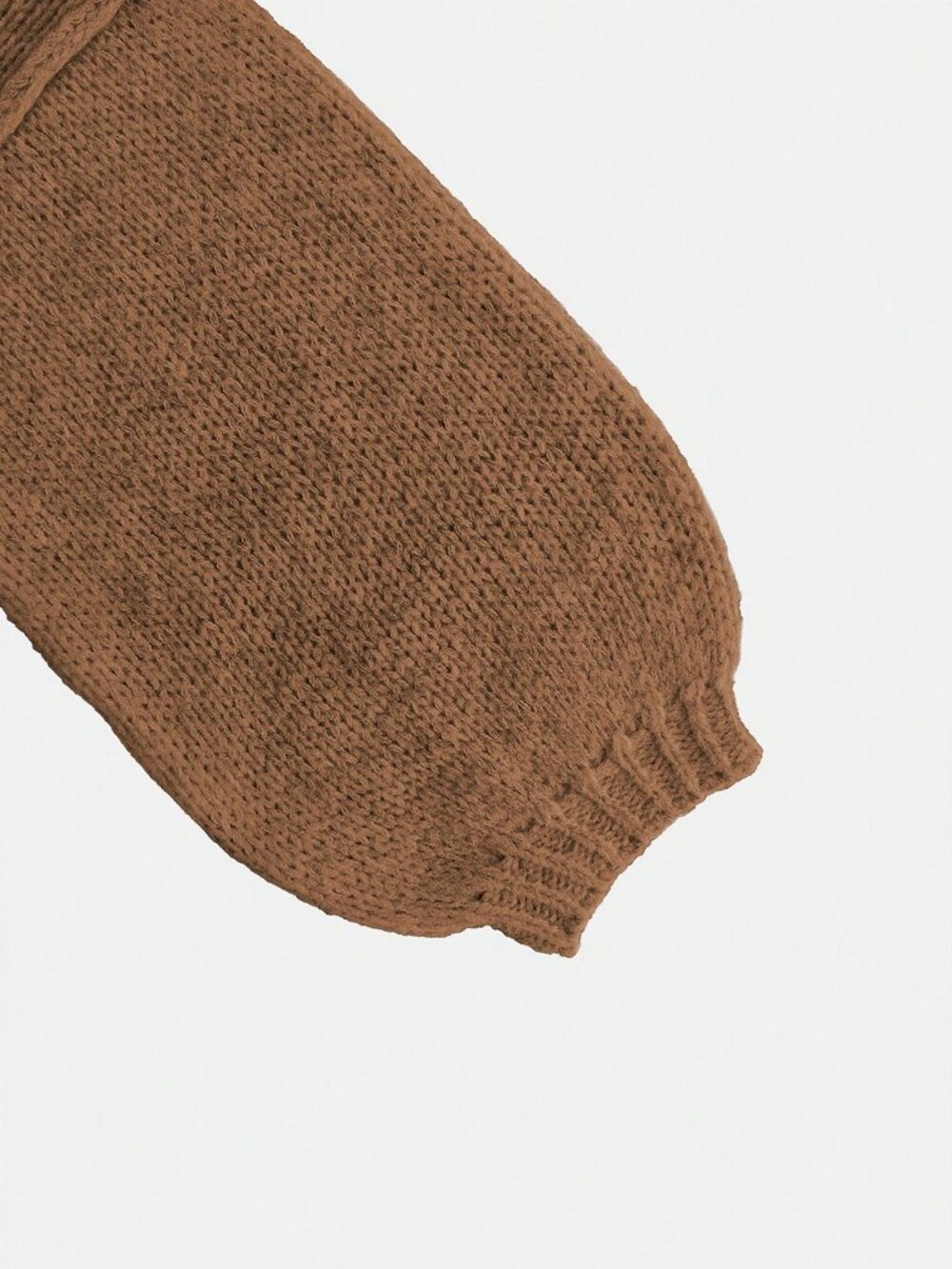 Brown Casual Women's Loose Rib-Knit Lantern Sleeve Midi Cardigan - Picture 6 of 6